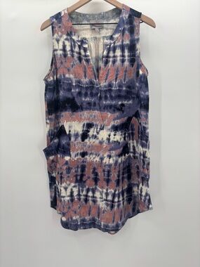 For Cynthia Beachwear Tie-Dye V-Neck Dress in Navy, Mauve & Cream Size Medium